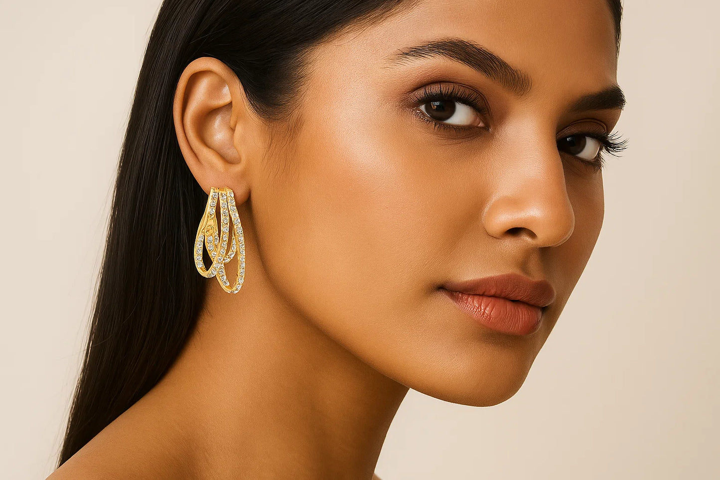 Multi Layered Hoops Diamond Earrings