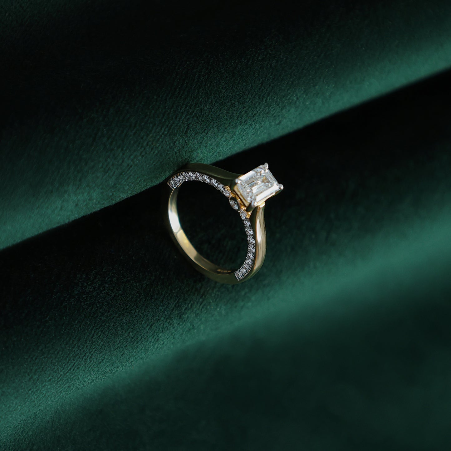 Emerald Cut Pave Engagement Diamond Ring