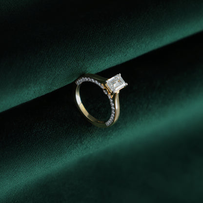 Emerald Cut Pave Engagement Diamond Ring
