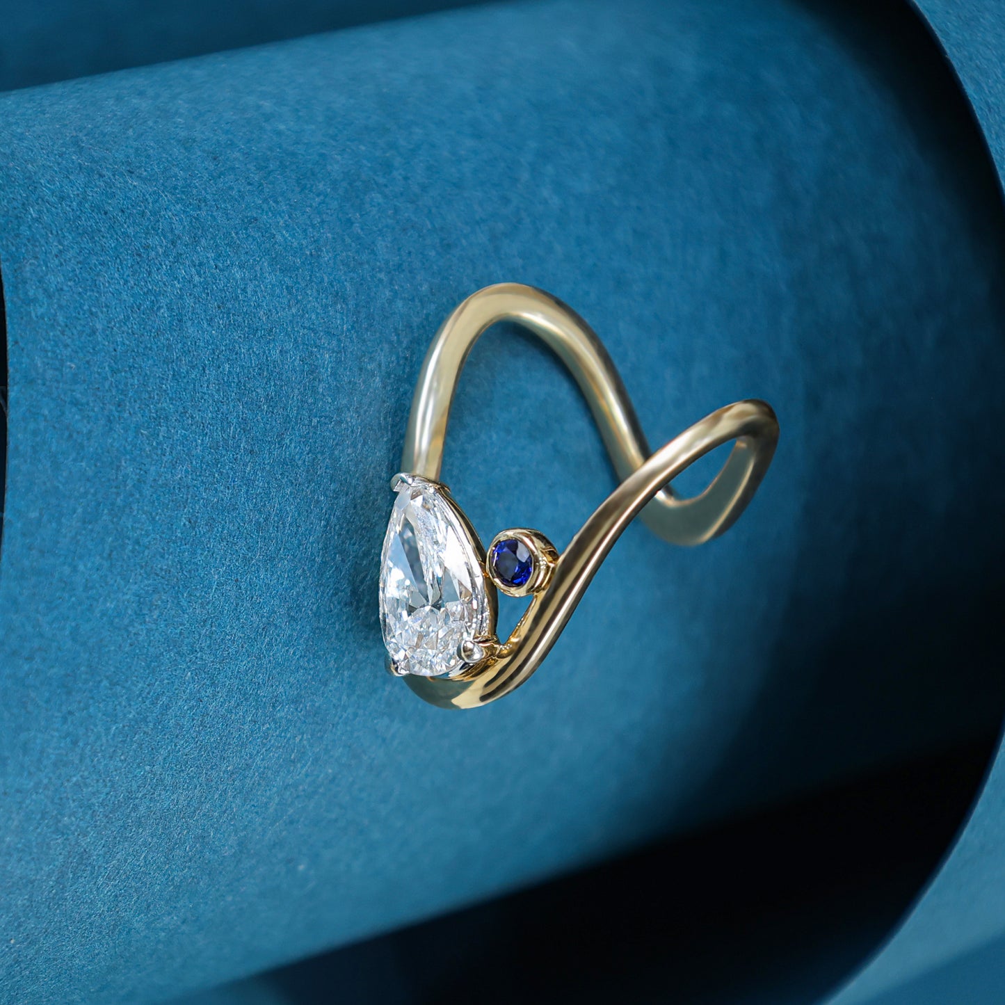 Sapphire Wave Bypass Diamond Ring