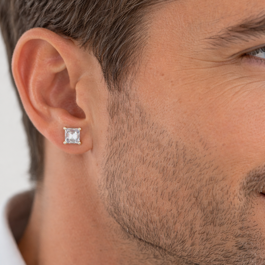 0.51 Carat Square Diamond Men Studs