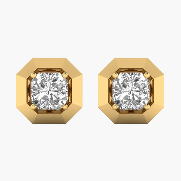 Geometric Beveled Square Diamond Stud Earrings