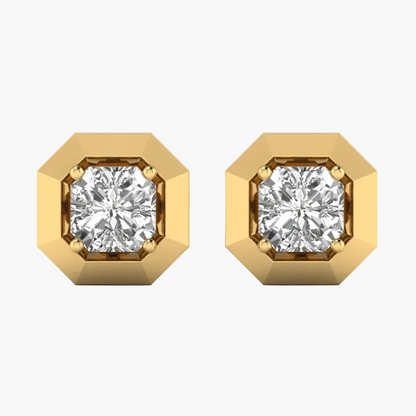 Geometric Beveled Square Diamond Stud Earrings