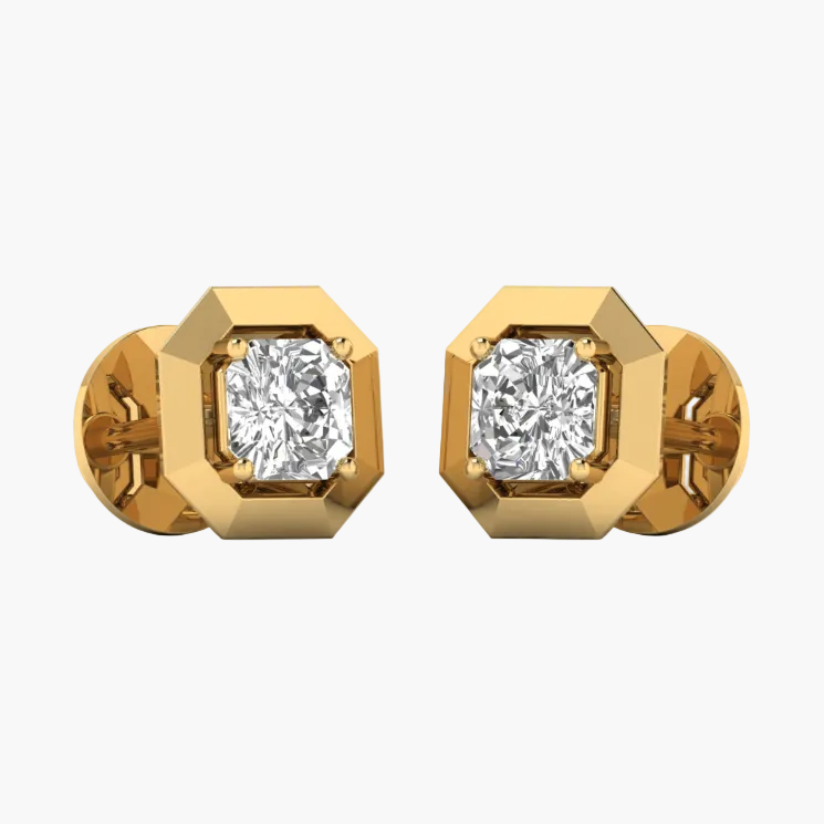 Geometric Beveled Square Diamond Stud Earrings