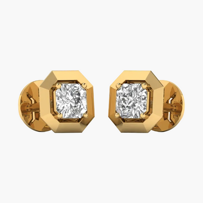 Geometric Beveled Square Diamond Stud Earrings