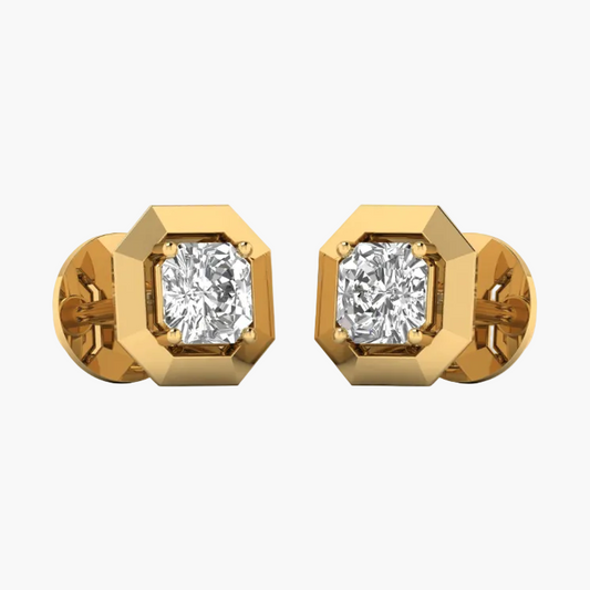 Geometric Beveled Square Diamond Stud Earrings