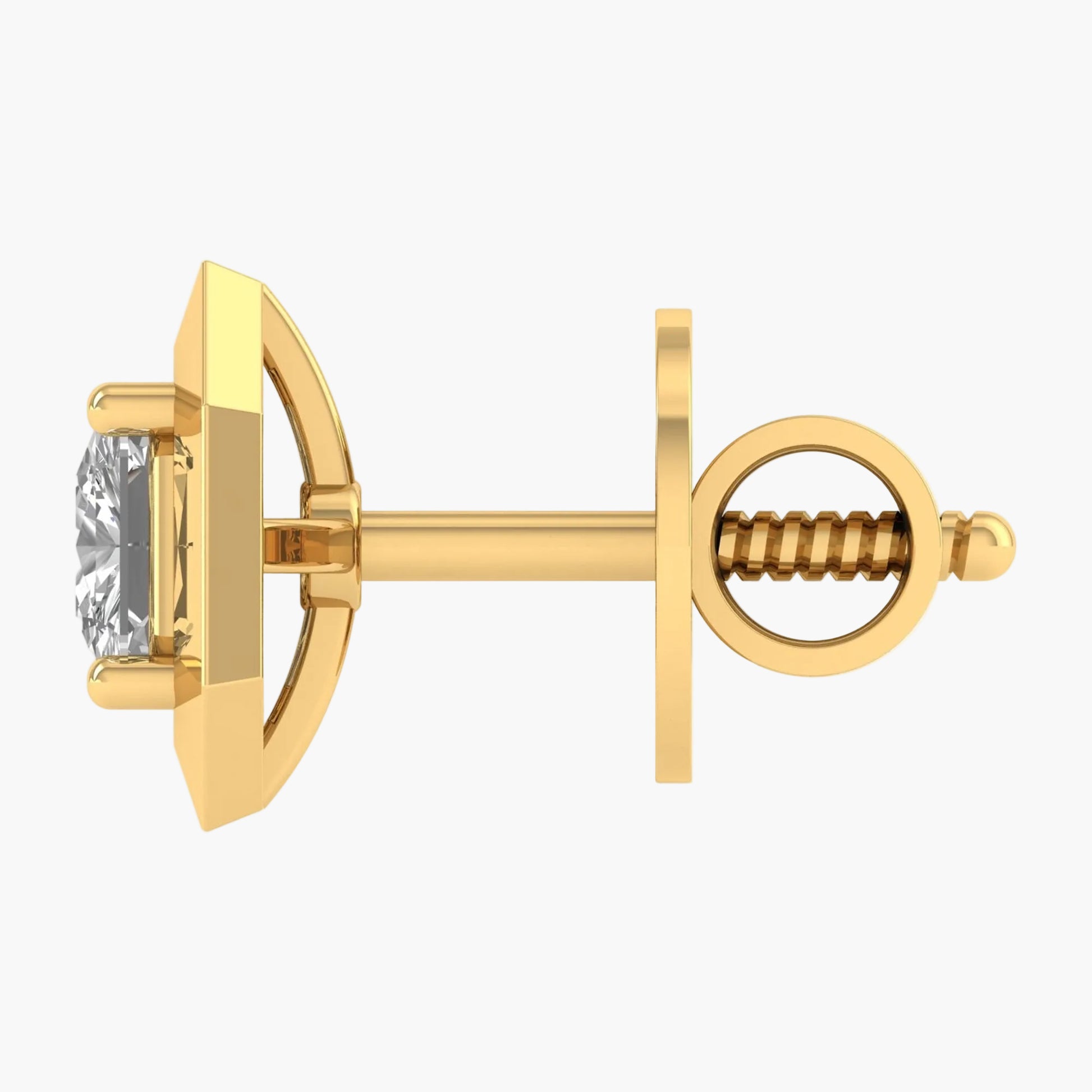 Gold earring with a diamond on a white background