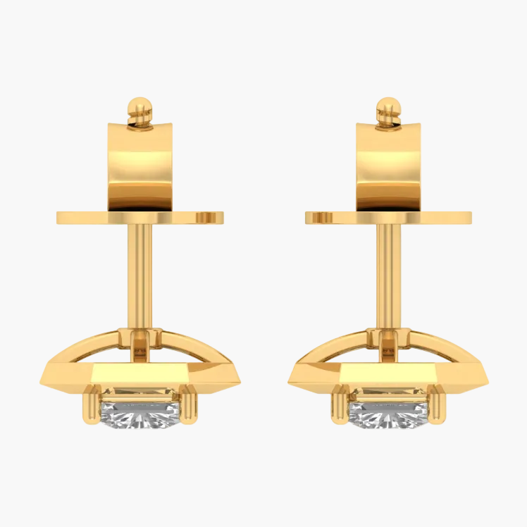 Geometric Beveled Square Diamond Stud Earrings