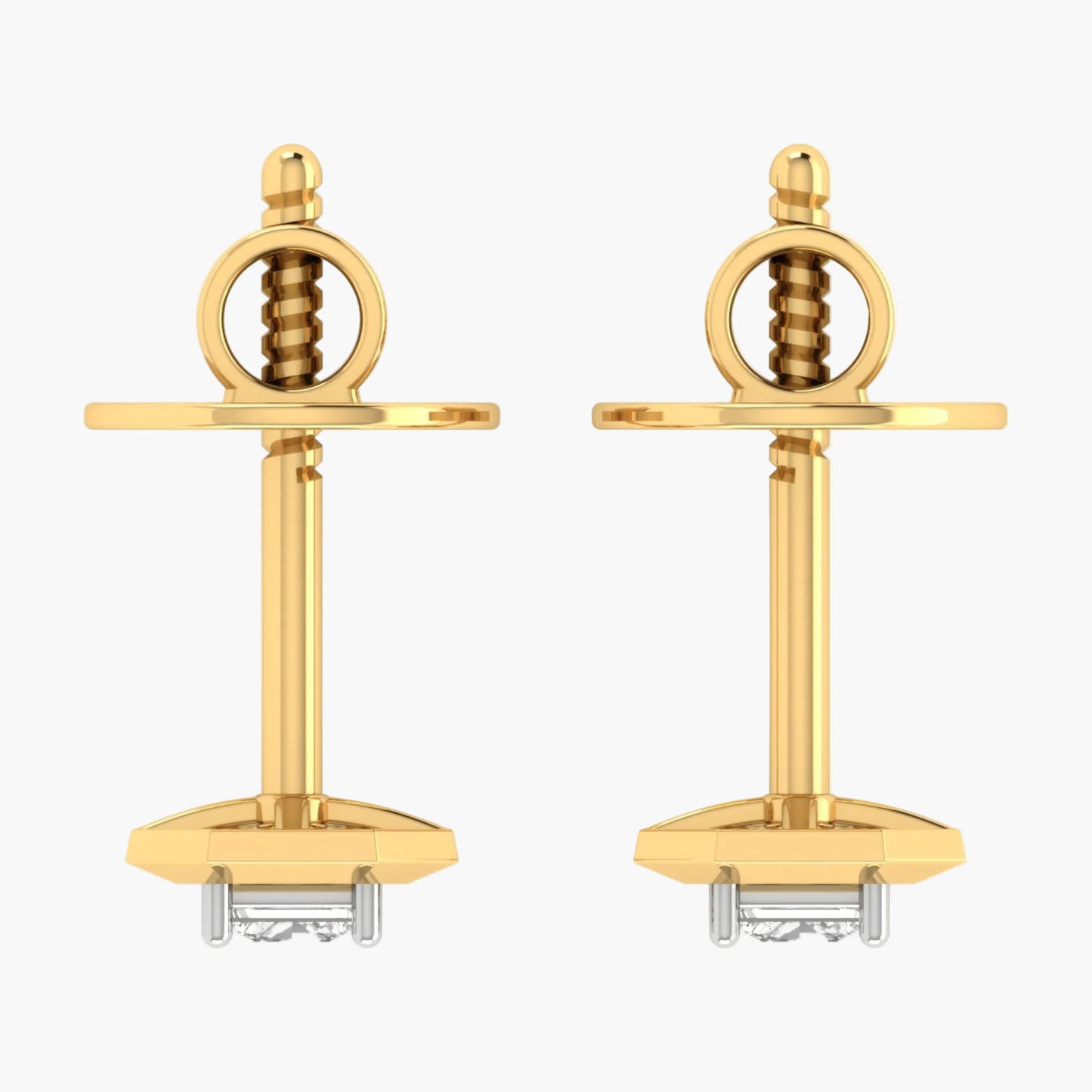 Pair of gold earrings on a white background
