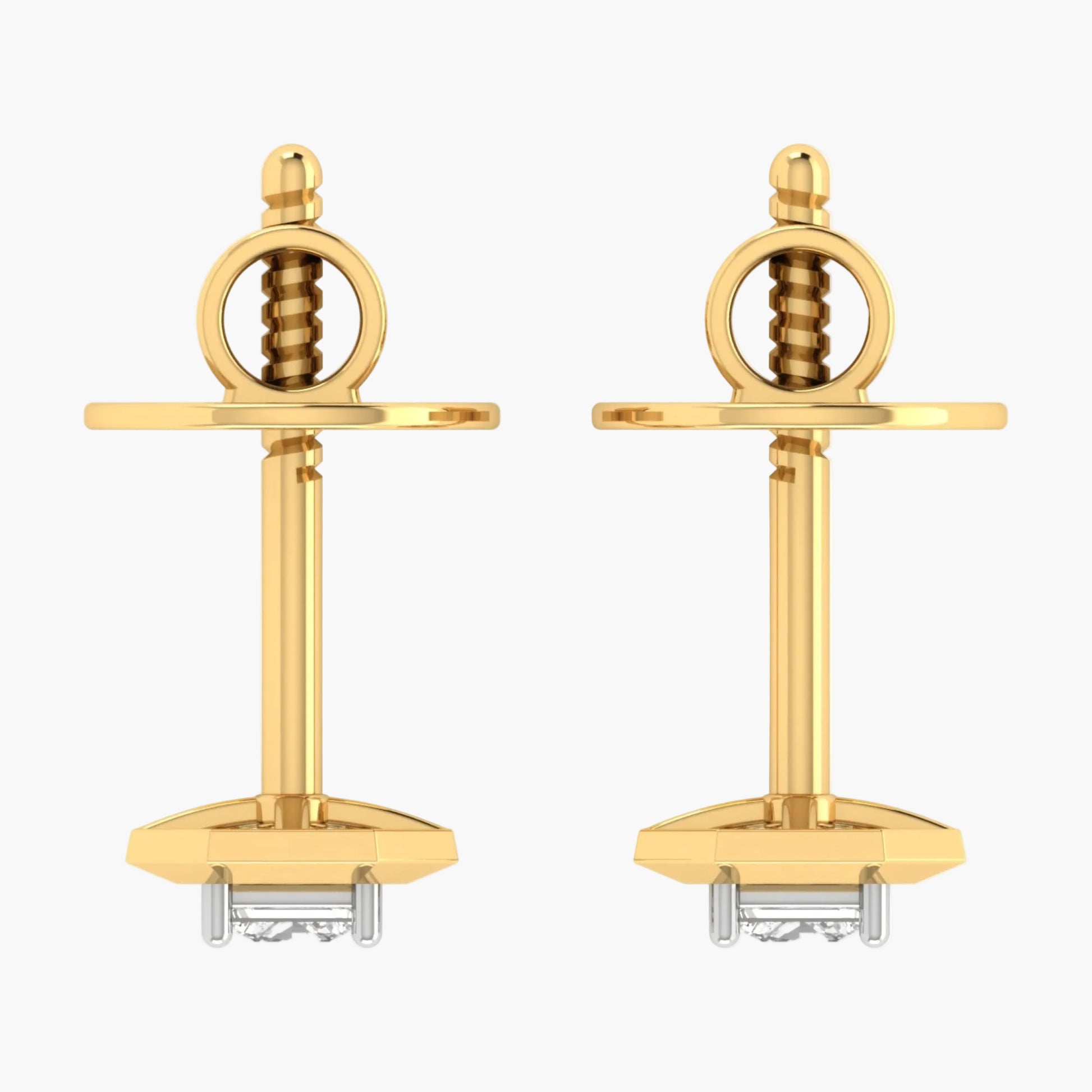 Pair of gold earrings on a white background