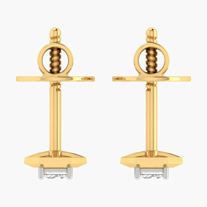 Gold earrings with a white background, branded 'Green Lab'.