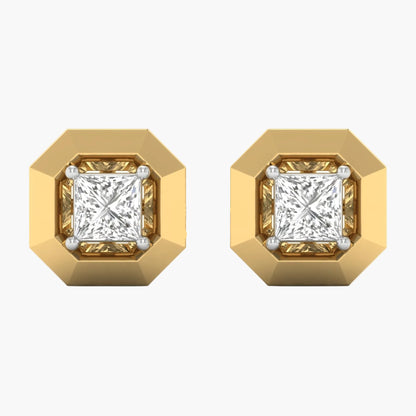 Gold earrings with diamond-like stones on a white background, branded 'Green Lab'.