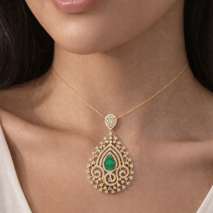 Emerald Filigree Grandeur Diamond Pendant