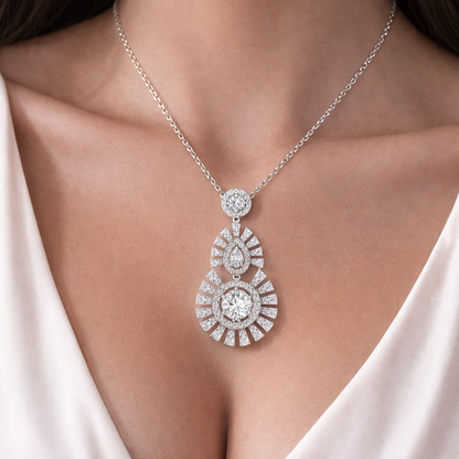 Celestial Sunburst Drop Diamond Pendant