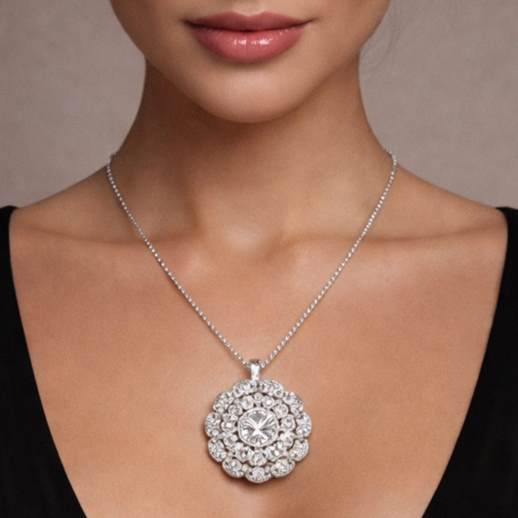 Blooming Petal Halo Diamond Pendant