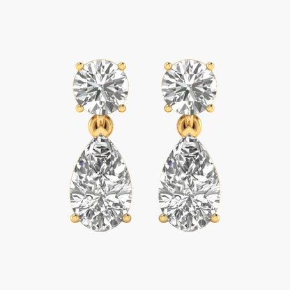 Pair of diamond earrings with gold accents on a white background