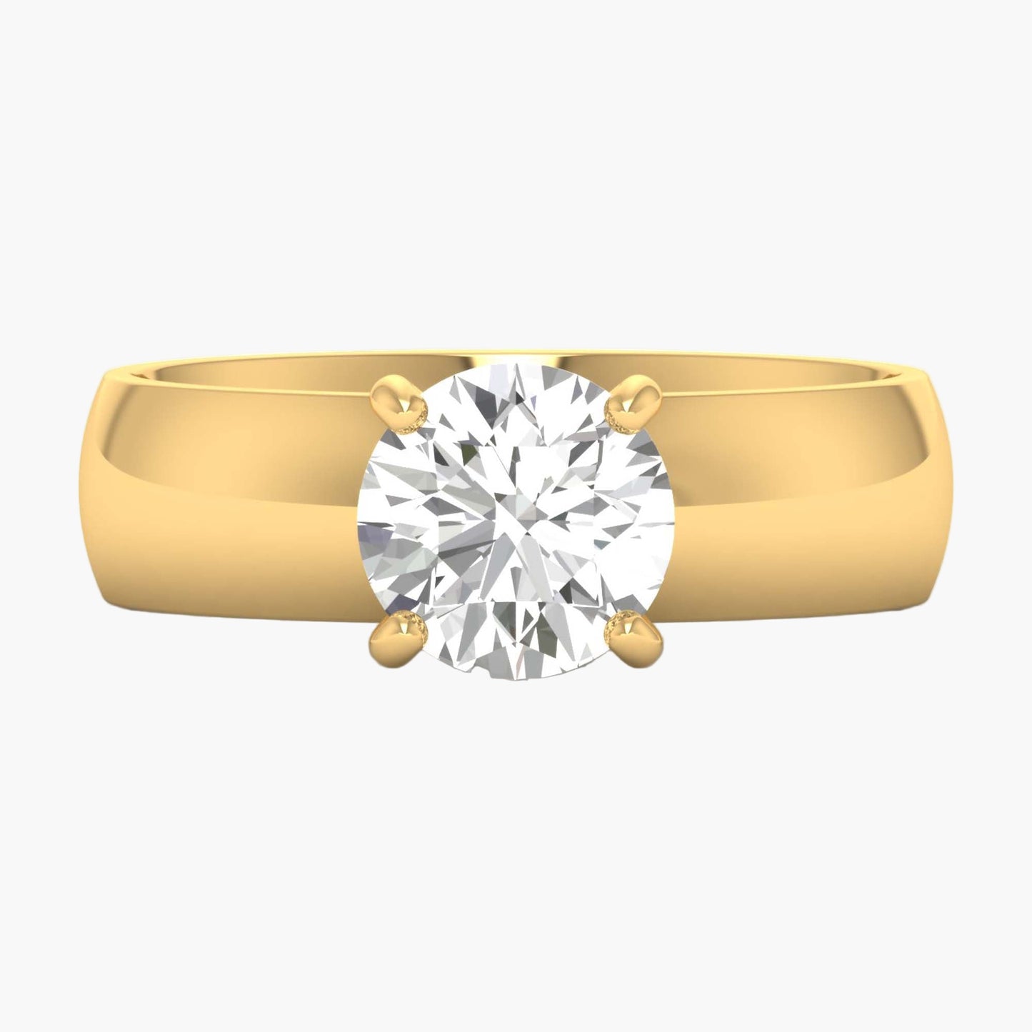 Gold ring with a diamond on a white background