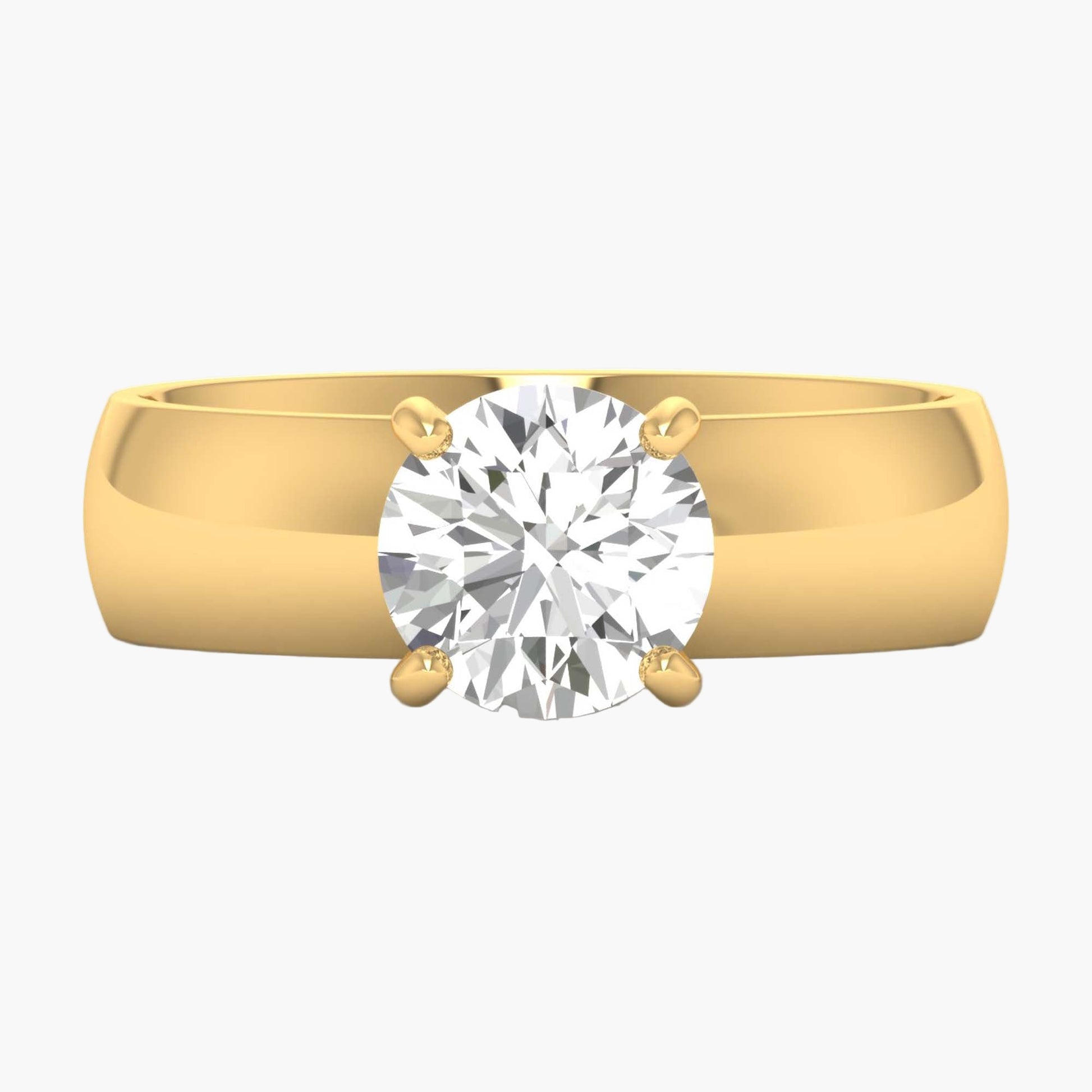 Gold ring with a diamond on a white background