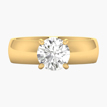 Gold ring with a diamond on a white background