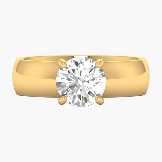 Gold ring with a diamond on a white background