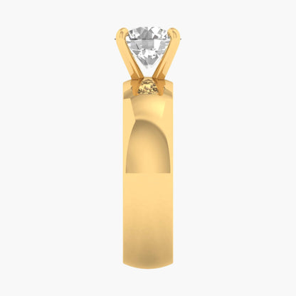 Gold ring with a diamond on a white background