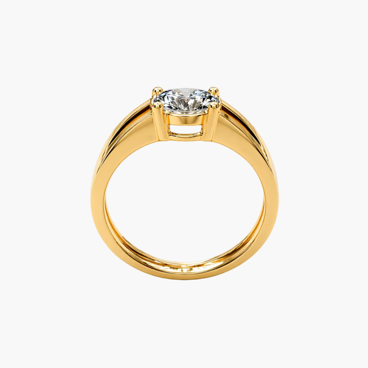 Gold ring with a diamond on a white background