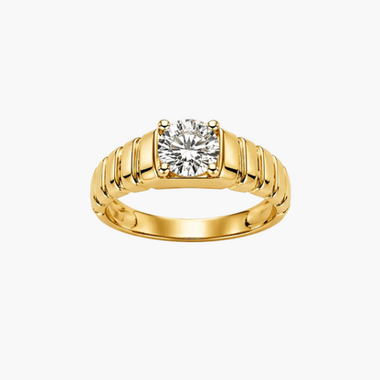 Gold ring with a diamond on a white background
