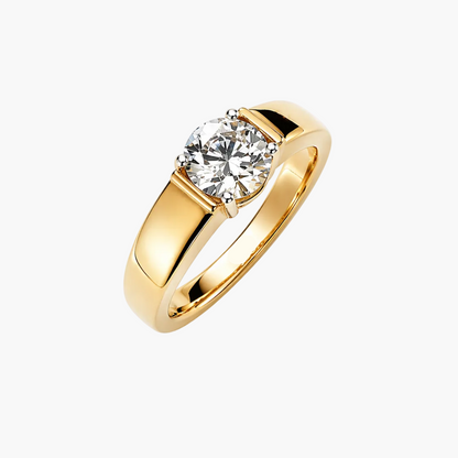 Gold ring with a diamond on a white background