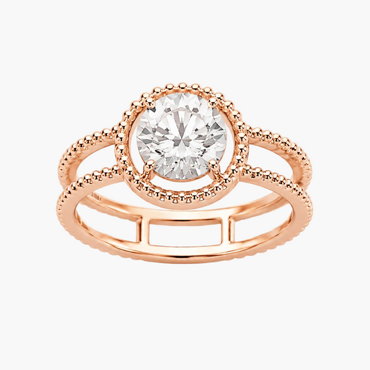 Round Diamond Beaded Halo Split Shank Ring
