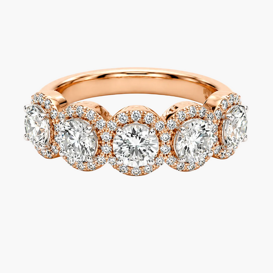Five-Stone Round Diamond Halo Anniversary Ring