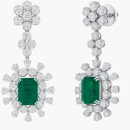 Emerald Starburst Elegance Diamond Earrings