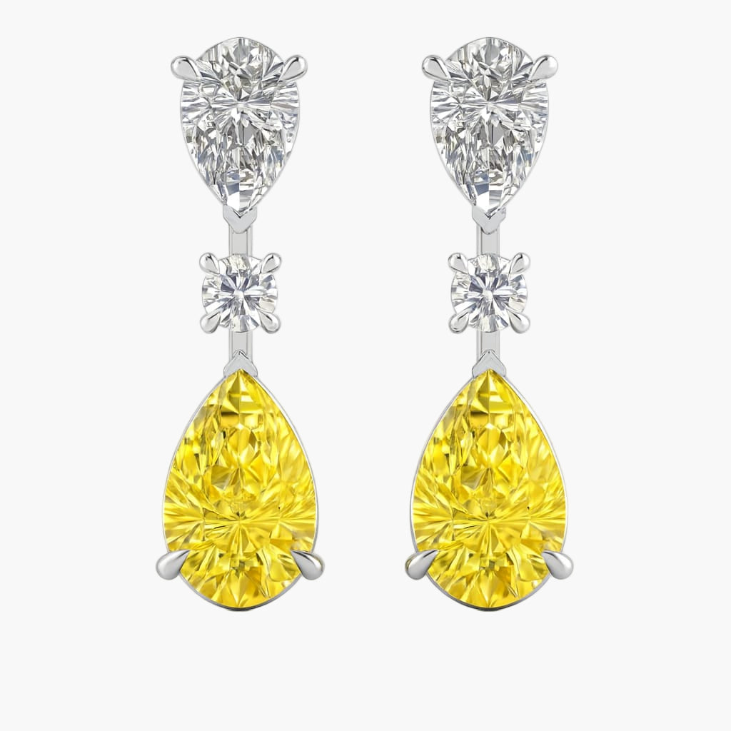 Yellow Pear Drop Diamond Earrings