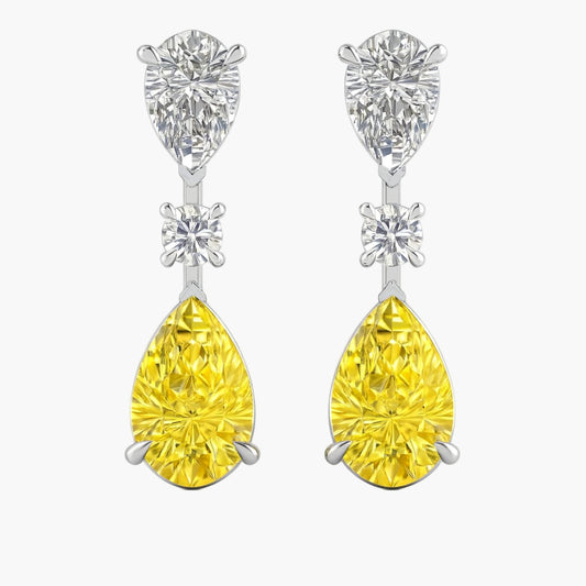 Yellow Pear Drop Diamond Earrings