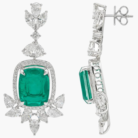Regal Emerald Garden Cascade Diamond Earrings