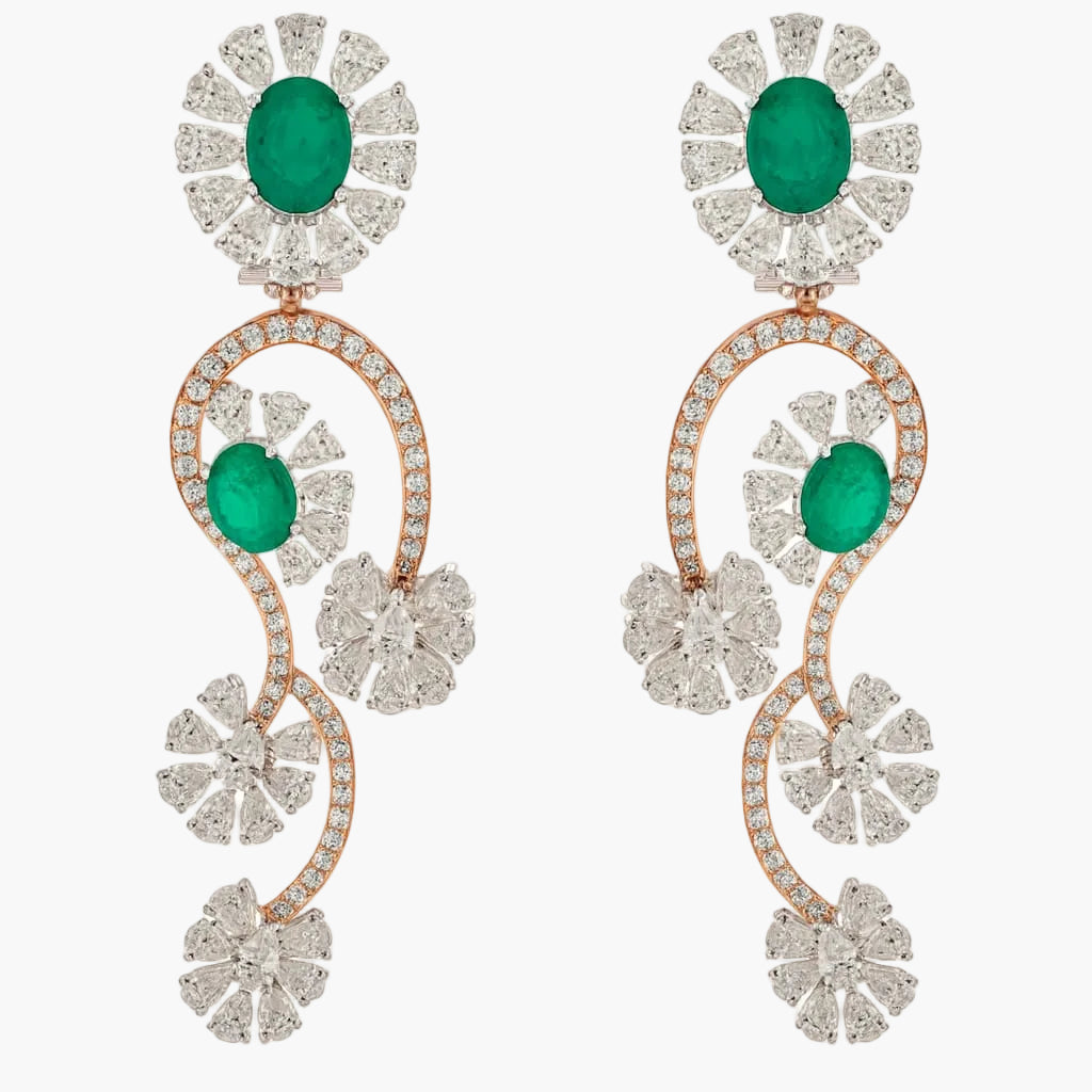 Emerald Blossom Cascade Diamond Earrings