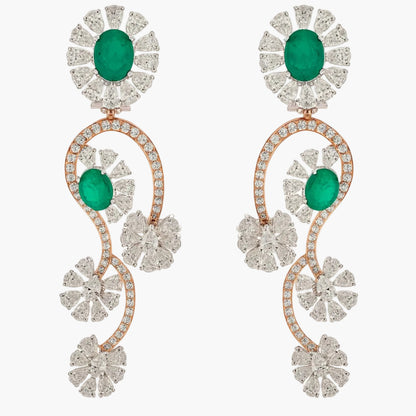 Emerald Blossom Cascade Diamond Earrings