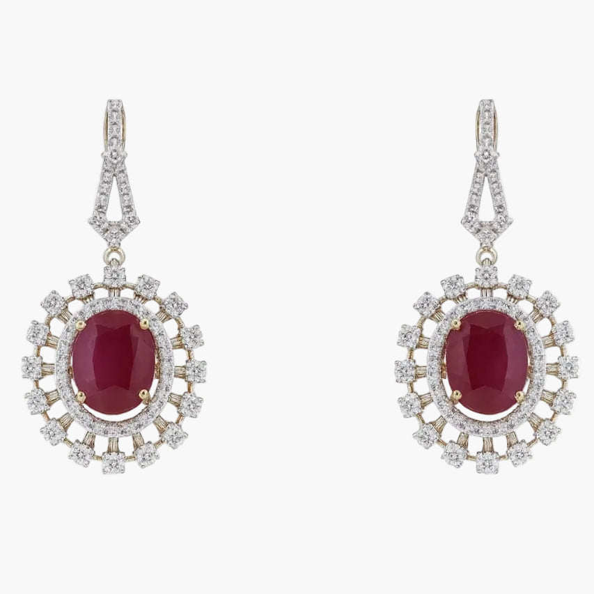 Ruby Radiance Halo Diamond Earrings