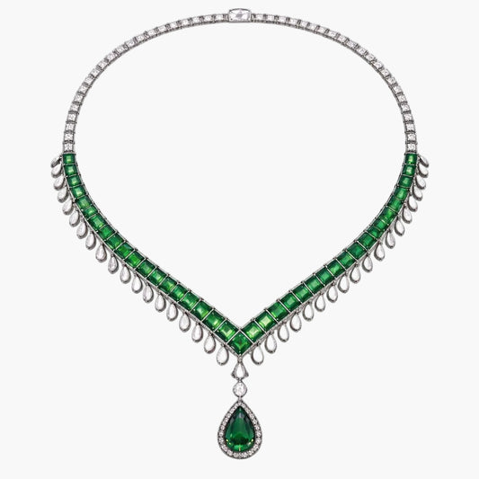 Regal Emerald Fringe Collar Diamond Necklace