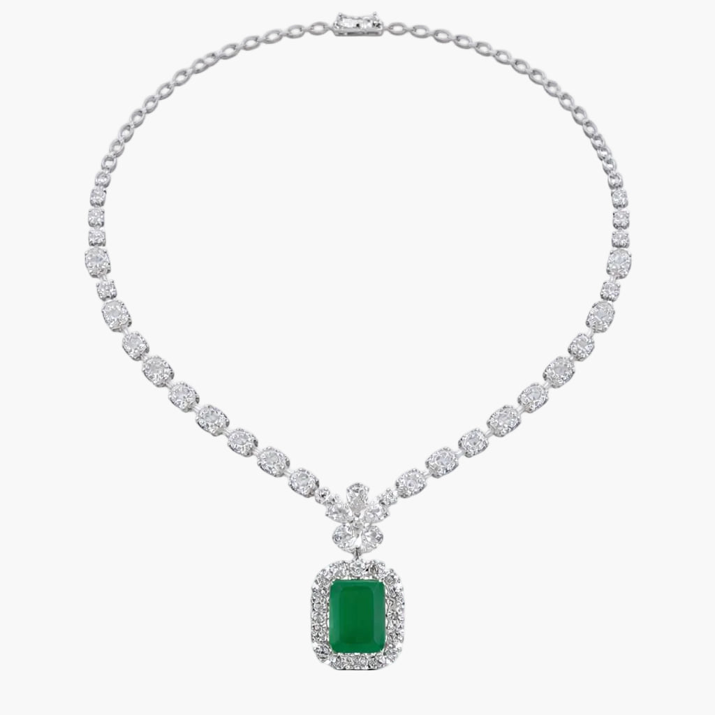 Imperial Emerald Halo Statement Diamond Necklace