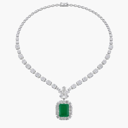 Imperial Emerald Halo Statement Diamond Necklace
