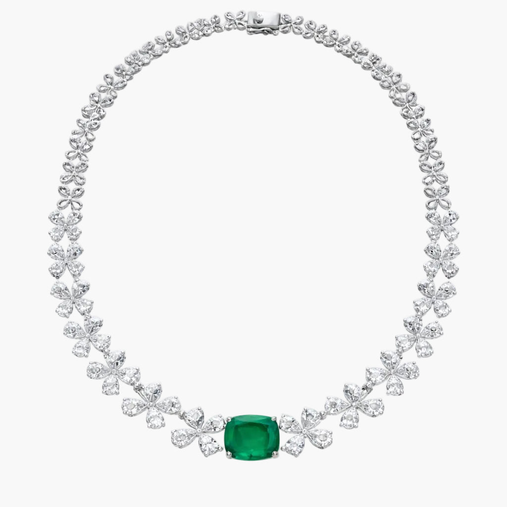 Radiant Garden Emerald Diamond Necklace