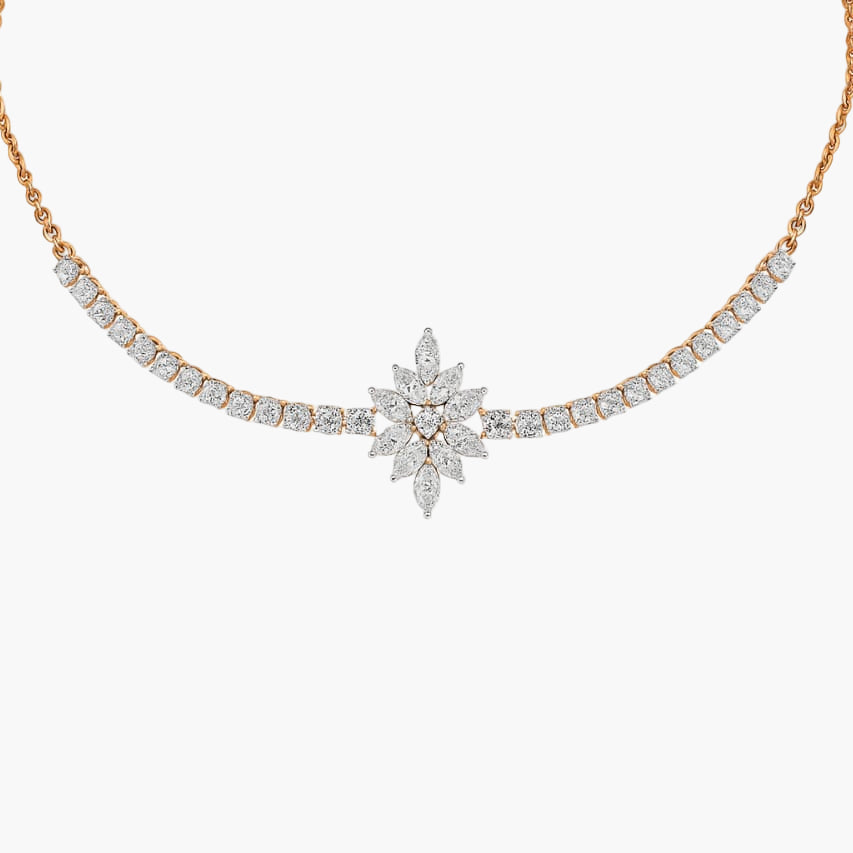 Diamond necklace with a star-shaped clasp on a white background