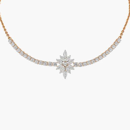 Diamond necklace with a star-shaped clasp on a white background