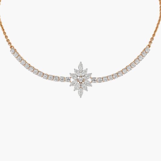 Diamond necklace with a star-shaped clasp on a white background