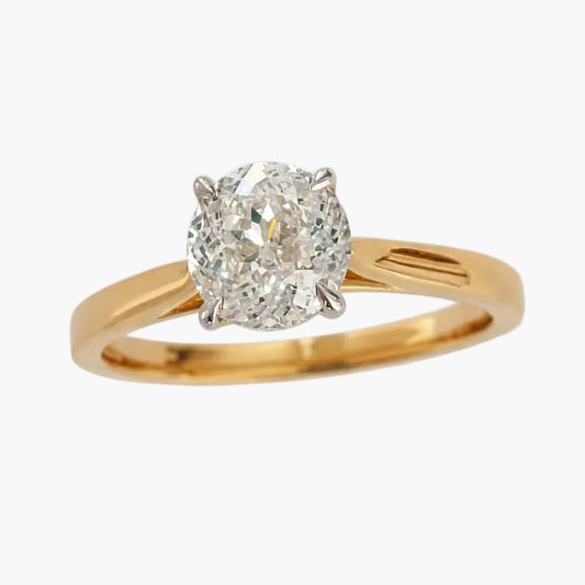 Two-Tone Cushion Solitaire Engagement Diamond Ring