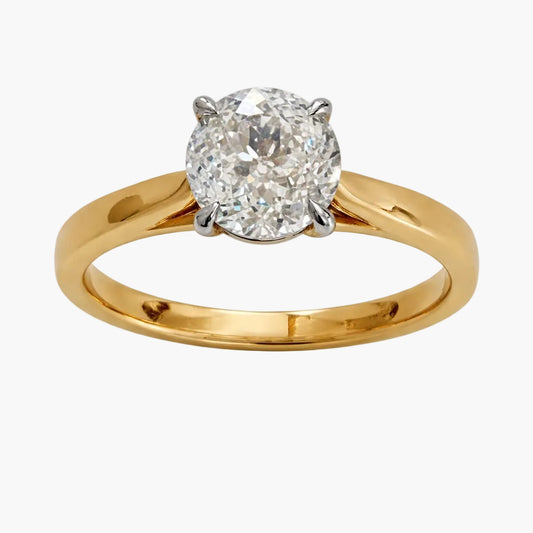 Two-Tone Cushion Solitaire Engagement Diamond Ring