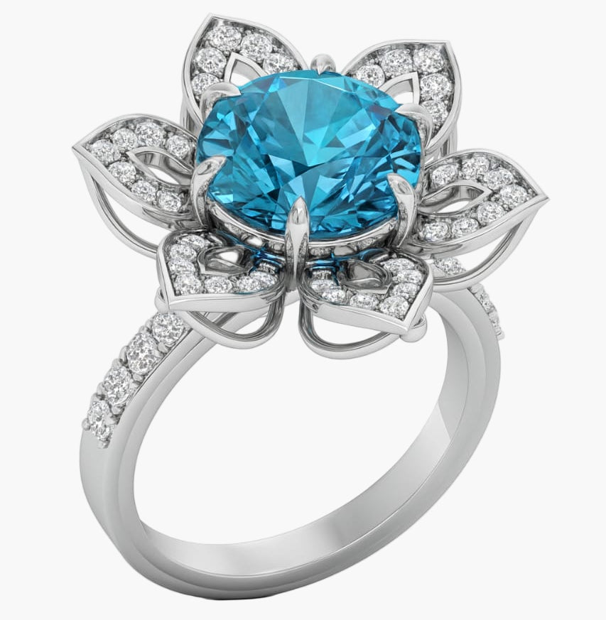 Blue Foral Diamond Ring