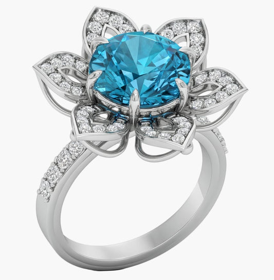 Blue Foral Diamond Ring