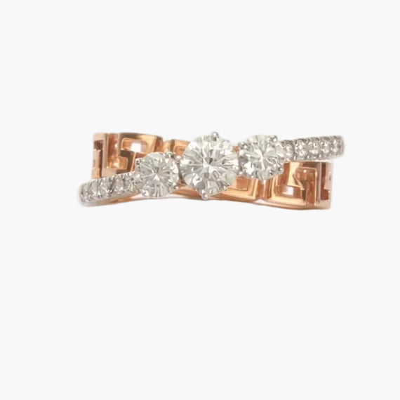 Three-stone Greek Key Diamond Ring