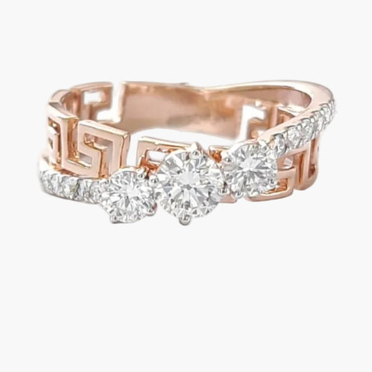 Three-stone Greek Key Diamond Ring
